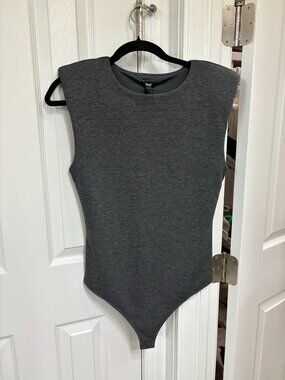 NWT Express Heather Gray Body Suit with Shoulder Pads Size M Retail Price 54